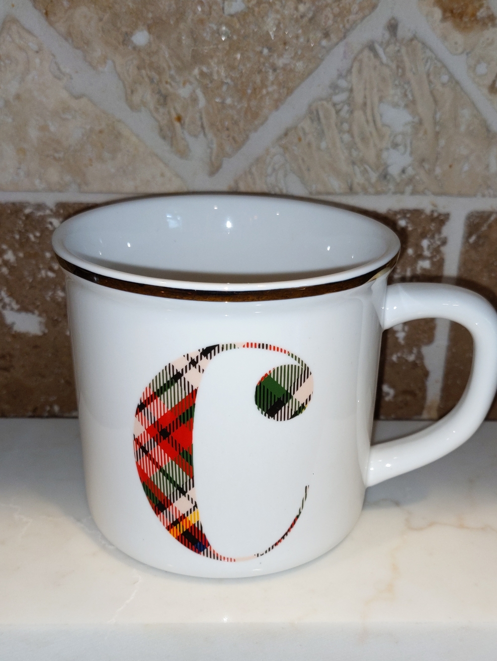 POTTERY BARN STEWART PLAID "C" Monogram INITIAL MUG ALPHABET STONEWARE CUP New